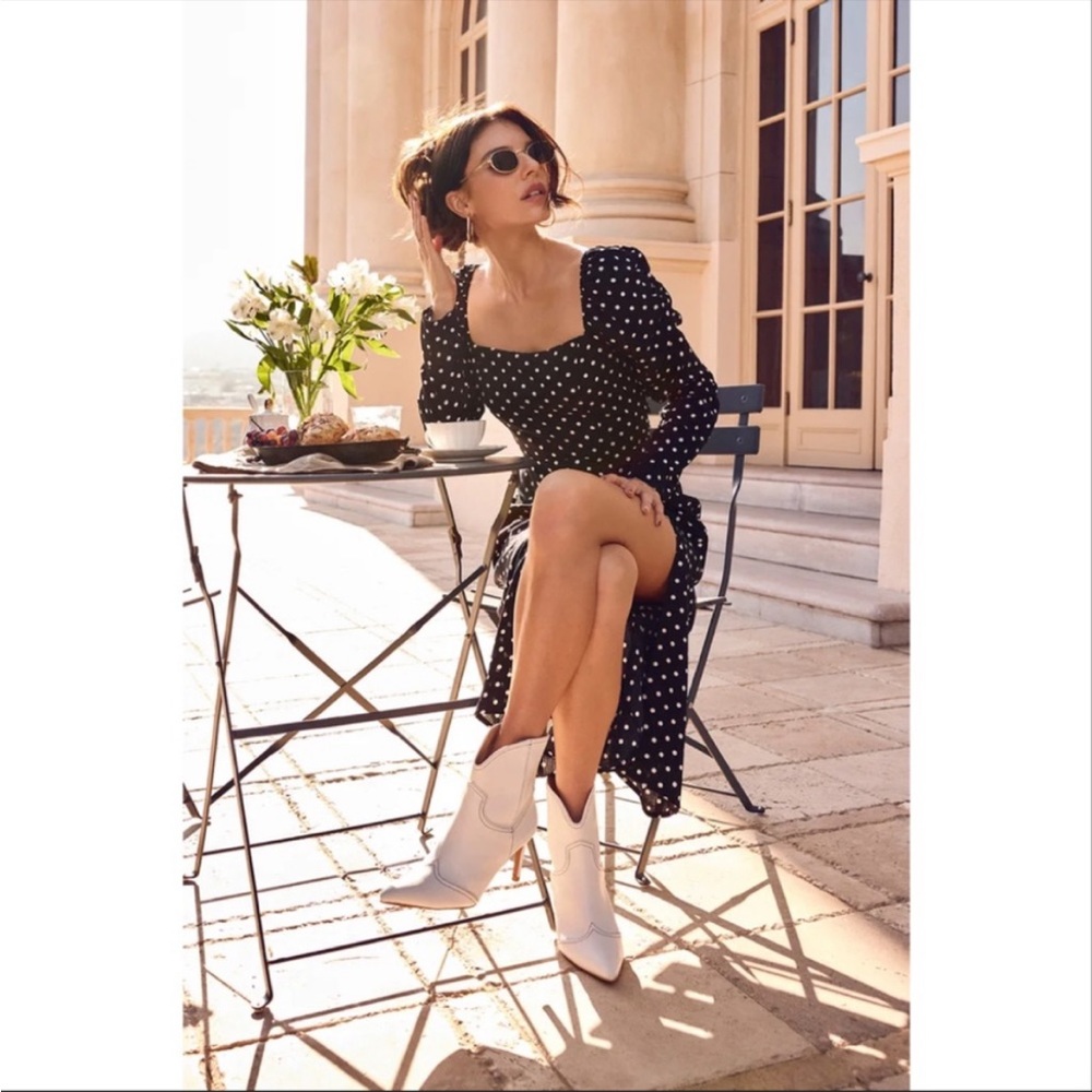 NWOT Lulus Charmed and Classy Black Polka Dot Long Sleeve Midi Dress Medium